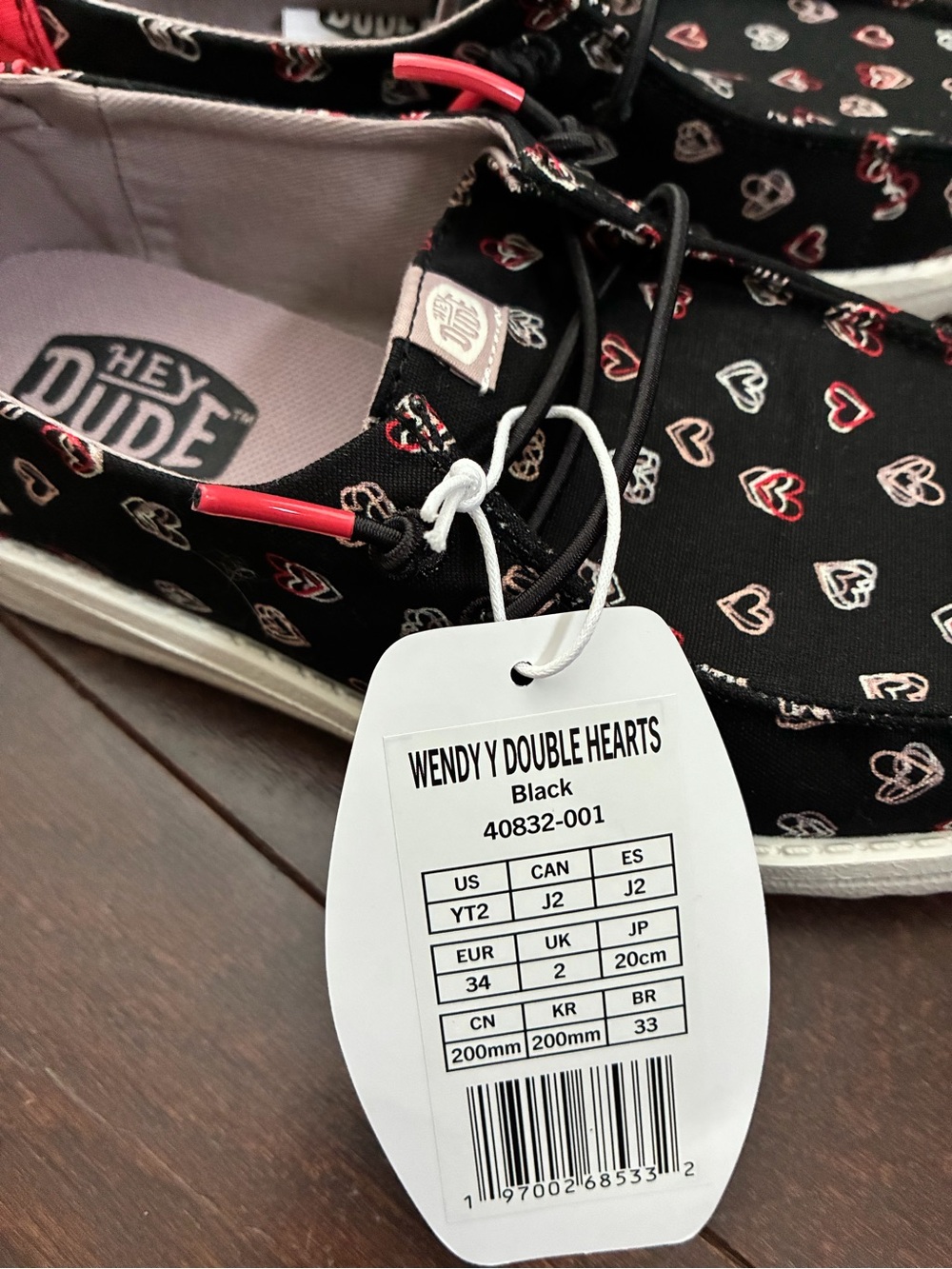 Hey Dude Kids Black Slip-On Sneakers with Red & White Heart Print - Picture 3 of 3